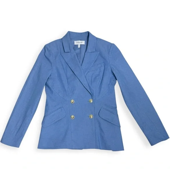 DEREK LAM 10 CROSBY
Rodeo Double-Breasted Stretch-Cotton Light Blue Denim Blazer - Picture 6 of 10